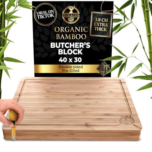 Image of Deer & Oak Premium Butchers Block (40 x 30 x 4cm) Extra Thick - Large Wooden Chopping Board - Chopping Board Wood - Wooden Cutting Board - Butchers Block Chopping Board - Wood Chopping Boards