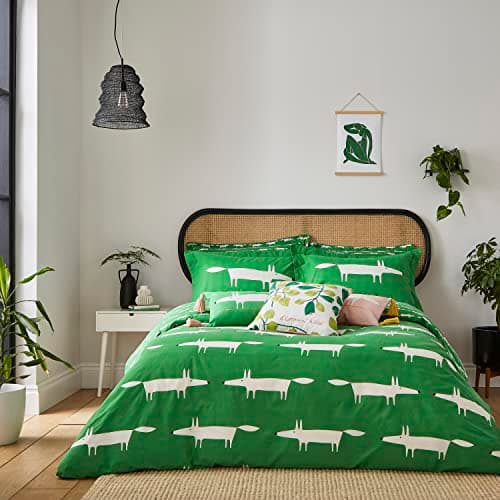 Image of Scion Bedding - Mr Fox Mint Leaf Green Duvet Cover Set (Super King Size Duvet Cover Set: 260cm x 220cm)