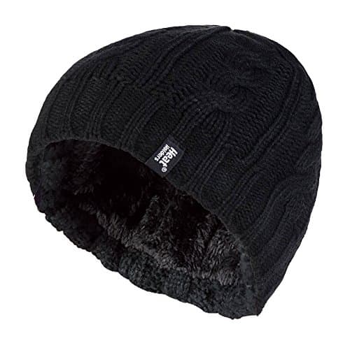 Image of HEAT HOLDERS - Womens Thermal Fleece Lined Cable Knit Winter Beanie Hat 3.4 tog (One Size, Black)