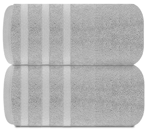 Image of TEXTILESY Pack of 2 Super Jumbo Bath Sheet Premium 100% Egyptian Combed Cotton 100 x 200 cm-600 GSM Super Soft Large Bath Sheet Towels (Cotton, Silver)