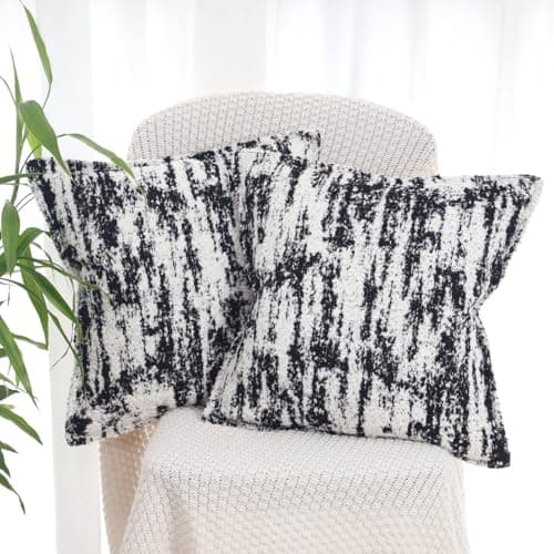 Image of OYIMUA Fluffy Cushion Covers 40cm x 40cm Black White Pack of 2 Soft Square Pillow Cases Luxury Decorative Cushions 16 x 16 Inches Faux Fur Cushion Cover for Sofa Bedroom