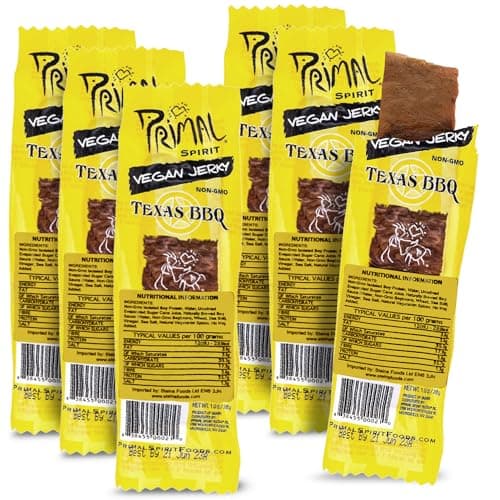 Image of Primal Strips Texas Barbecue Vegan Jerky Pack of 6 (28gm) – Delicious Meat Alternative Healthy Snacks – Non-GMO, High Protein, Traditional Vegan Snacks