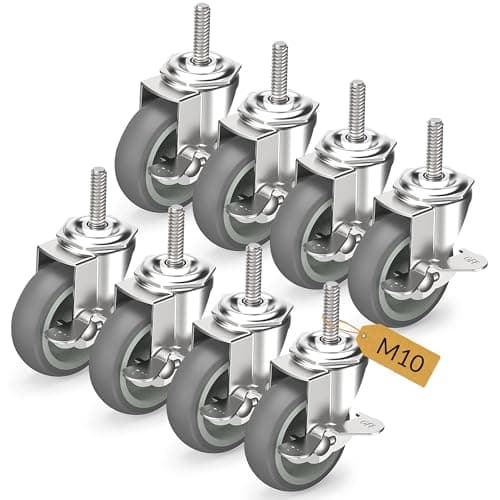 Image of HOLKIE Swivel Castors 75 mm (3 Inch) with Brakes, Furniture Castors, Transport Castors, M10 x 1.5 x 30 mm (Shaft Diameter 10 mm, Shaft Length 30 mm), Heavy Duty Castors, Rubber Castors, Set of 8