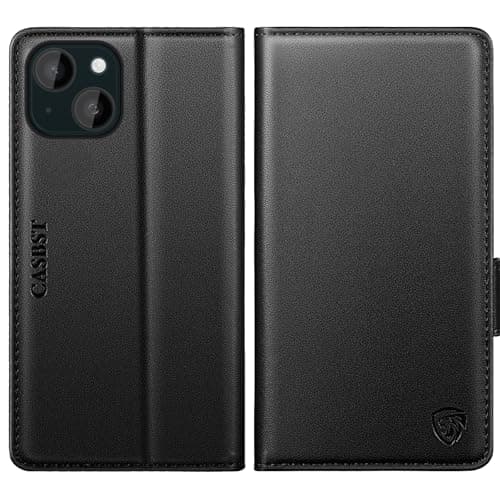 Image of CASBST for iPhone 15 Case, Kickstand Flip Leather Wallet Book Case with Card Slots Shockproof Magnetic Closure Protective Phone Case Cover Compatible with iPhone 15 - Black