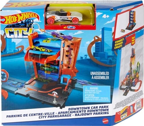 Image of Hot Wheels City Downtown Car Park - 4-Level Garage Playset with 1 Car included - Moveable Features - Connects to Other Sets - Gift for Kids 4+ - HDR28