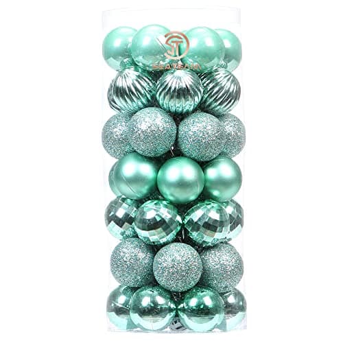Image of Sea Team 46-Pack Christmas Ball Ornaments with Strings, 30mm/1.18" Mini Size Baubles, Shatterproof Plastic Christmas Bulbs, Hanging Decorations for Xmas Tree, Holiday, Wedding, Party, Mint