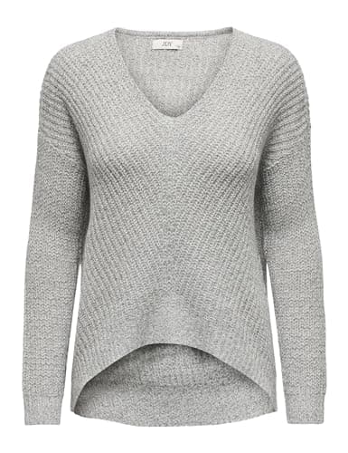 Image of JDY New Megan Long Sleeve Chunky Knit Pullover V-Neck Jumper, Cloud Dancer/Detail:w. Black Ply, XL