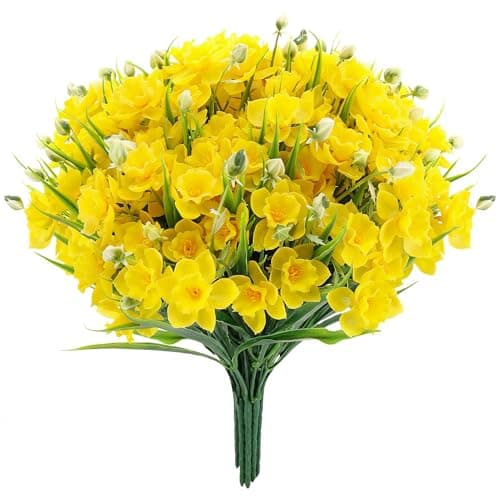 Image of saerryor 12 Pack Artificial Daffodils Fake Narcissus Flowers UV Resistant Indoor Outdoor Home Decor Realistic Yellow Bouquet for Wedding Centerpiece