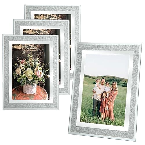 Image of ASelected 6X4 Glass Photo Picture Frames For Wedding Photos,Family Photos And Home Decoration,Freestanding And Wall Mountable, 4 Pcs Portrait Or Landscape Display,Silver