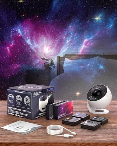 Image of Lumi Galaxy Projector – Star Projector Galaxy Light with 12 HD Film Discs, 360° Rotating Planetarium Room Lights for Bedroom Ceiling, Night Lights for Kids, Northern Lights Projector