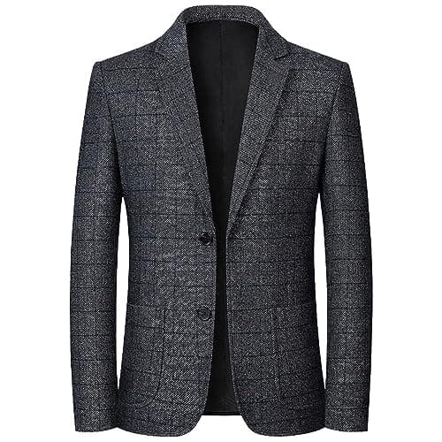 Image of Men'S Suit Jackets,Men'S Check Suit Jacket Formal Casual Regular Fit Smart Suits 2-Button Notch Lapel Long Sleeve Blazer Jackets Men Coat Stylish Lightweight Sports Coats Jackets,Dark Gray,L