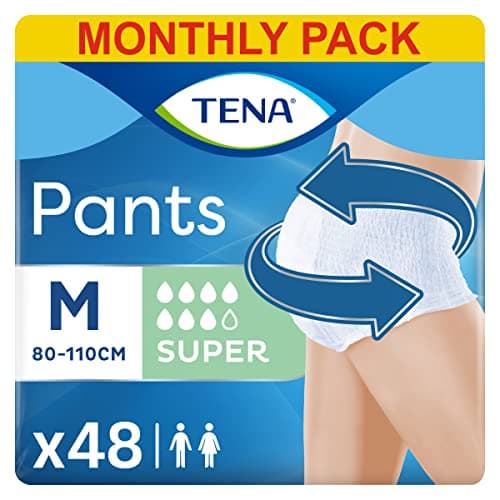Image of TENA Pants Super, 48 pairs of Unisex Incontinence Pants (4 x 12 packs) for Women and Men with Heavy Bladder Weakness, Medium