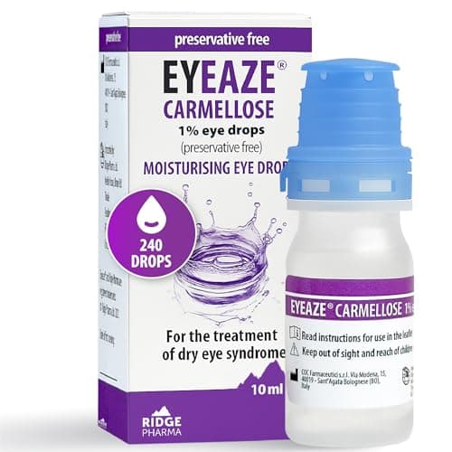 Image of Eyeaze Carmellose Preservative Free Eye Drops - Soothing Moisture for Dry, Itchy or Irritated Eyes - Contact Lens Compatible, Gentle, Lasting Comfort - 1% for Dryness - Eye Care Products, 10ml