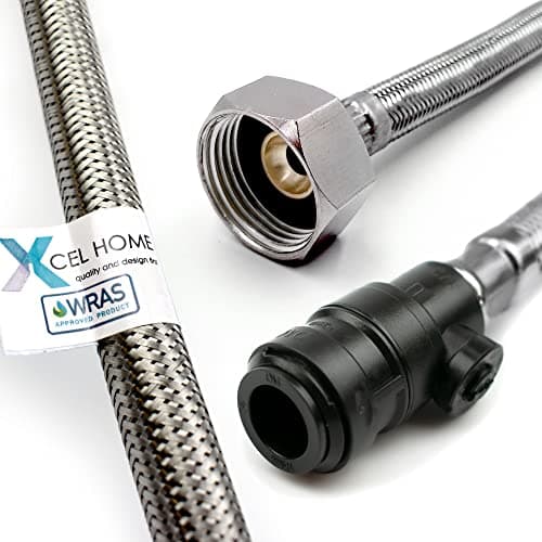 Image of Xcel Home WRAS Approved PushFit Flexible Connector with Isolation Valve 15mm x 3/4" BSP (300mm Long) | 3 Lengths Available | Kitchen Sink/Bathroom Basin Stainless Steel Braided Flexi Tail | 1 Pipe