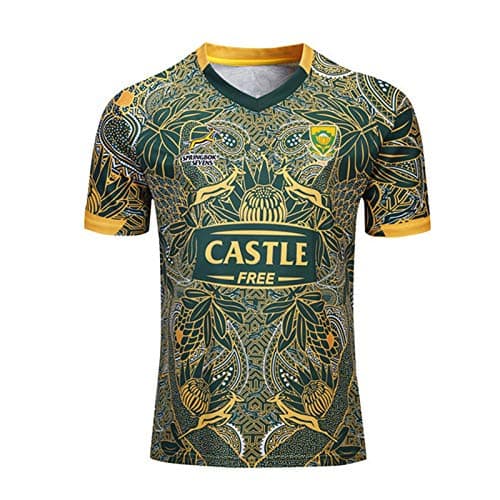 Image of YINTE 2020 South Africa Springbok 7S Rugby Jersey World Cup 2019 Cotton Jersey Graphic T-Shirt 100th Anniversary Edition Fans T-Shirts Short Sleeve Training Sportswear Pol S Blue