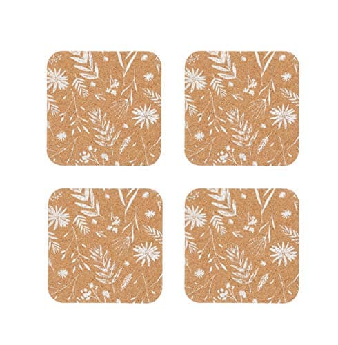Image of KitchenCraft Natural Elements Cork Coasters Set, 4 Pack of Biodegradable Wooden Mats, 12 x 12cm