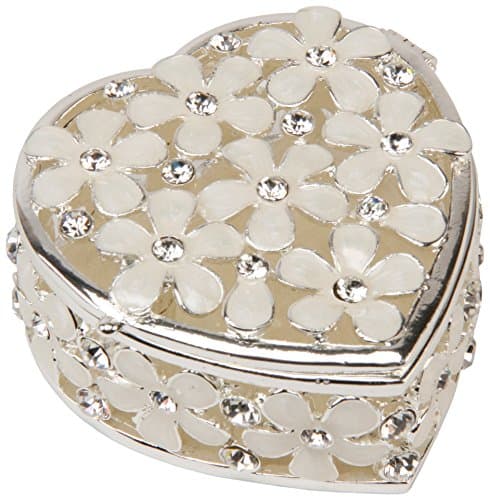 Image of Sophia Heart Shape Trinket Box with Cream Flowers and Crystals