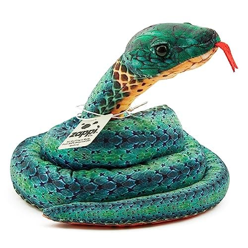 Image of Zappi Co Kids Stuffed Soft Cuddly Plush Snake Toy - Part of Safari Animals Collection: Realistic and Lifelike, Perfect for Kids (180 cm Length)(Green Ring)