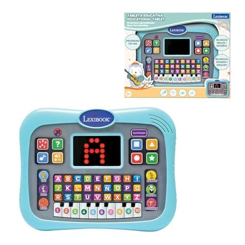 Image of LEXIBOOK, Educational tablet, Bilingual ENGLISH/SPANISH, Talking tablet with screen to learn the alphabet, numbers and animals, Piano and interactive quiz modes, Blue, JCPAD007i2