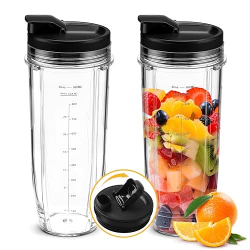 Image of 2Pcs Replacement 32oz Blender Cup with Sip & Seal Lid Compatible with Nutri Ninja BL450 BL454 Bl455 BL456 BL480 BL481 BL482 BL490 BL640 BL642 BL682 SS101 SS401 SS351 Nutri Ninja Auto IQ Series Blender