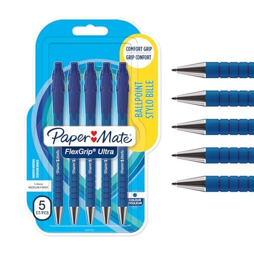 Image of Paper Mate Flexgrip Ultra Retractable Ballpoint Pens | Medium Point (1.0mm) | Blue | 5 Count