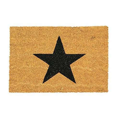 Image of Nicola Spring Non-Slip Coir Door Mat - 60 x 90cm - Black Star - PVC Backed Welcome Mats Doormats
