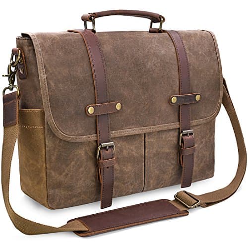 Image of NEWHEY Mens Laptop Shoulder Canvas Messenger Bag Waterproof Computer Briefcase Notebook Vintage Satchel Designer School Work Bags Brown 15.6 Leather