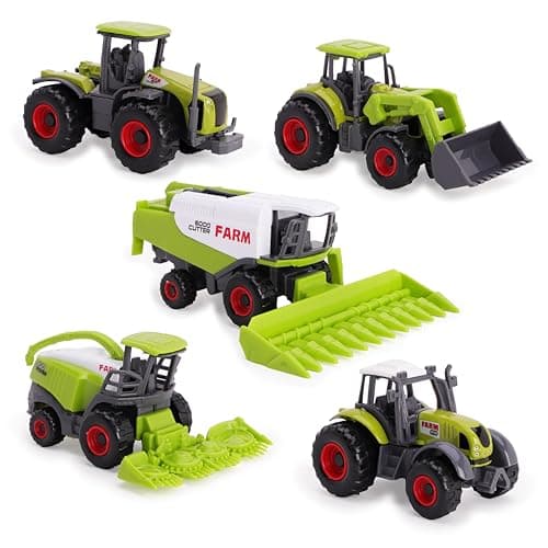 Image of Toyland® Set of 5 Green Die Cast Metal Farm Machinery Toys - Approx 8cm Each - Includes Tractors, Combine Harvesters & More!