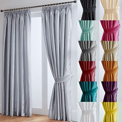 Image of John Aird Luxury Faux Silk Fully Lined Pencil Pleat Curtains With Matching Tie Backs (Silver, 229cm Width x 183cm Drop (90"x 72")