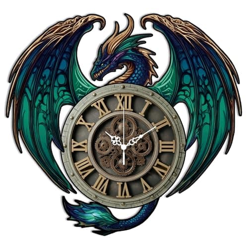 Image of CHGCRAFT Retro Dragon Pattern Wall Clock 13.8 Inch Non-Ticking Irregular Shape Clocks Wall Hanging Clock Battery Operated for Bedroom Living Room Kitchen Office