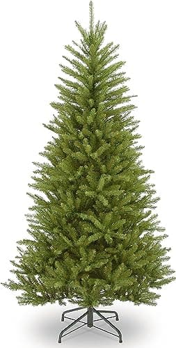 Image of National Tree Company Artificial Slim Christmas Tree, Green, Dunhill Fir, Includes Stand, 6.5 Feet