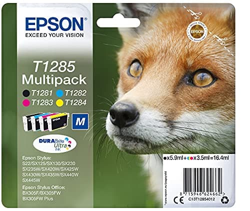 Image of Epson T1285 Black/Cyan/Magenta/Yellow and Inkjet Cartridges (Pack of 4)