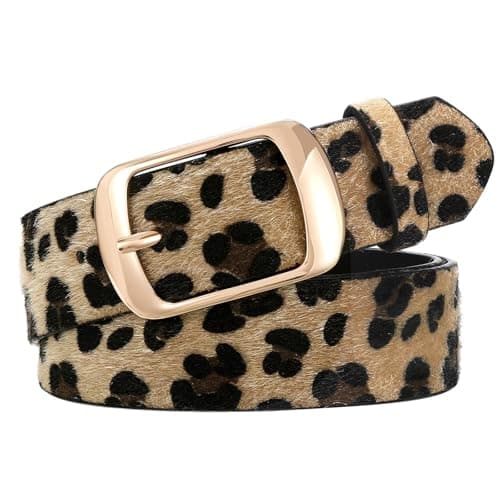 Image of SUOSDEY Fashion Womens Leather Belts for Jeans Pants with Metal Pin Buckle Ladies Retro Vintage Leather Waist Belt Leopard print