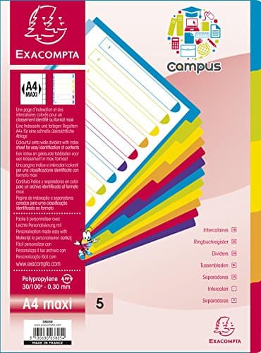 Image of Exacompta Campus PP Dividers, A4 maxi, 5 part - Multi-coloured