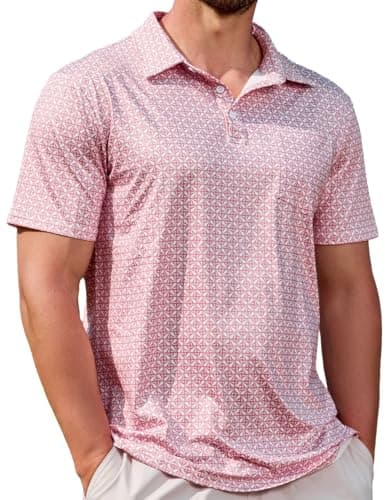 Image of CTU Men's Polo Golf Shirt Quick Dry Moisture Wicking Performance Print Polo Shirts Casual with Pocket Pink XXL