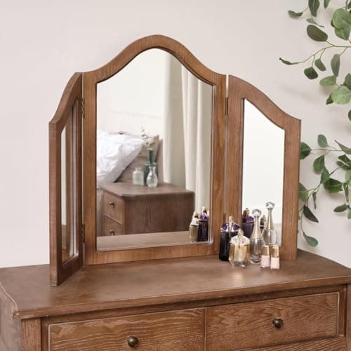 Image of Melody Maison Dark Wood Triple Dressing Table Mirror - Ashwell Range