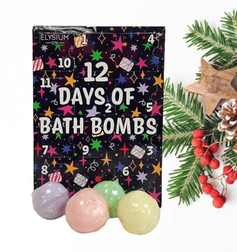 Image of Christmas Bath Bomb Advent Calendar 12 Days of Bath Bombs 4 Assorted Scents Vanilla Lavender Mint Neroli