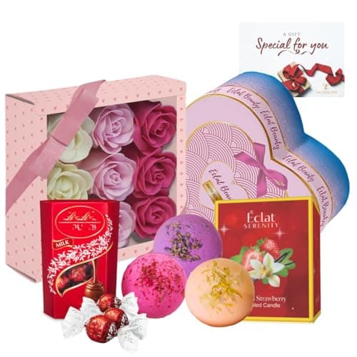 Image of Gifts For Her, Him - Pamper, Gifts For Women & Men |Bath Bombs For Women |Luxury Milk Chocolates, Bath Bombs, Scented Candle, Bath Rose