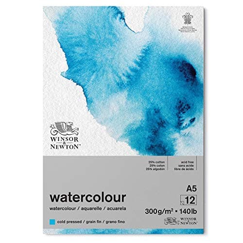 Image of Winsor and Newton Watercolour Paper Pad, A5, 12 Sheets, 300 g/m�, Glue Bound, Cold Pressed, Acid , Mixture of 25 Percent Cotton and Cellulose Fibres, Natural White