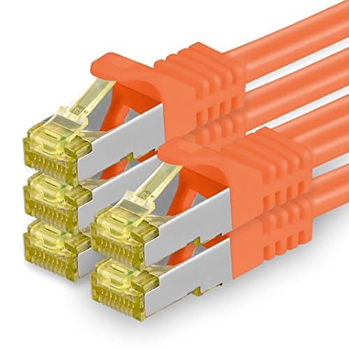 Image of 1aTTack.de Cat.7 network cable 0.25 m orange pack of 5 Cat7 Ethernet cable network LAN cable raw cable 10 Gb s SFTP PIMF LSZH set patch cable with Rj 45 plug Cat.6a