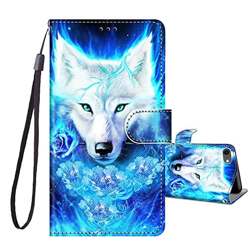 Image of JRIANY for iPhone SE 2022 / iPhone SE 2020 / iPhone 7 / iPhone 8 Case, PU Leather Wallet Case with Pattern Cute Design Shockproof Cover Flip Case, Wolf A