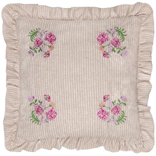Image of furn. Wylder Martha Ruffle Cushion Cover – Country Cottage Floral Embroidered Striped Decorative Case (Pink – 50x50cm)