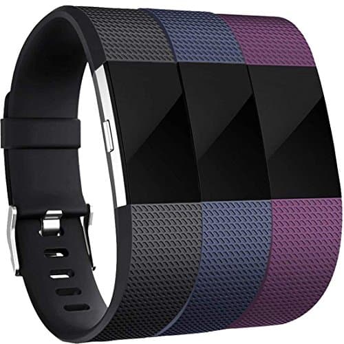 Image of Yandu Replacement for Fitbit Charge 2 Strap (3 Pack), Watchbands Soft Comfortable Accessory Straps for Fitbit Charge 2 (05, 3PC(Black+Blue+Plum), L)