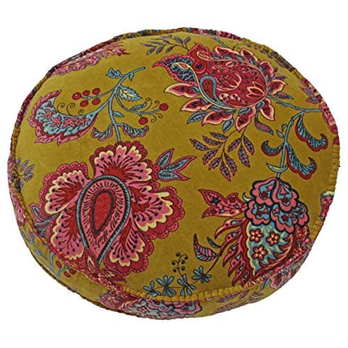 Image of Riva Paoletti Malisa Round Cushion Cover - Lemon Curry Yellow - Paisley Indian Print - Velvet Fabric - Blanked Stitched Edges - Machine Washable - 100% Cotton - 50 x 50 x 12cm (20" x 20" x 5"inches)