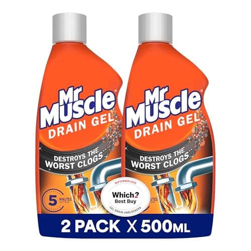 Image of Mr Muscle Drain Unblocker Liquid (2 x 500ml), Sink & Drain Cleaner, Strong & Fast Acting Heavy Duty Drain Gel, Dissolves Clogs, Safe for All Pipes