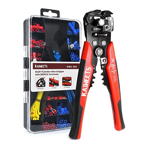 Image of KAIWEETS Wire Stripper Crimper Set, 3-in-1 Stripper Cutter Crimper AWG10-24 Compound Automatic Wire Stripper with 261PCS Terminals, for Cutting Stripping Crimping