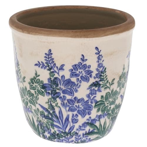 Image of Shudehill Giftware Indian Garden Pretty Floral Blue and White Design Planter Pot - Small or Large (Small)