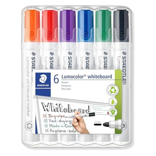 Image of STAEDTLER 351 B WP6 Lumocolor Whiteboard Marker Chisel Tip - Assorted Colours (Pack of 6)