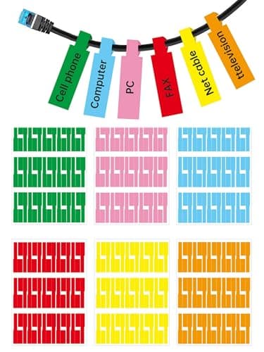 Image of 180Pcs 180 Cable Labels, Self Adhesive 6 Colors Waterproof Cable Identification Tags for Home, Computer Room, Office, Internet Cafe