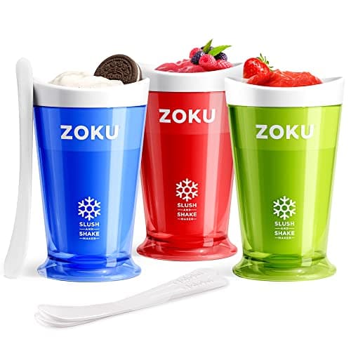 Image of ZOKU Original Slush and Shake Maker, Slushy Cup 3 Pack for Quick Frozen Homemade Single-Serving Slushies, Fruit Smoothies, and Milkshakes in Minutes, Blue/Red/Green Set of 3